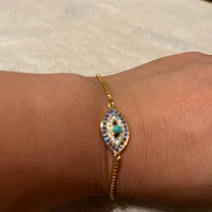 Green Evil Eye Charm Chain Bracelet Gold Plated. Evil green gold colored